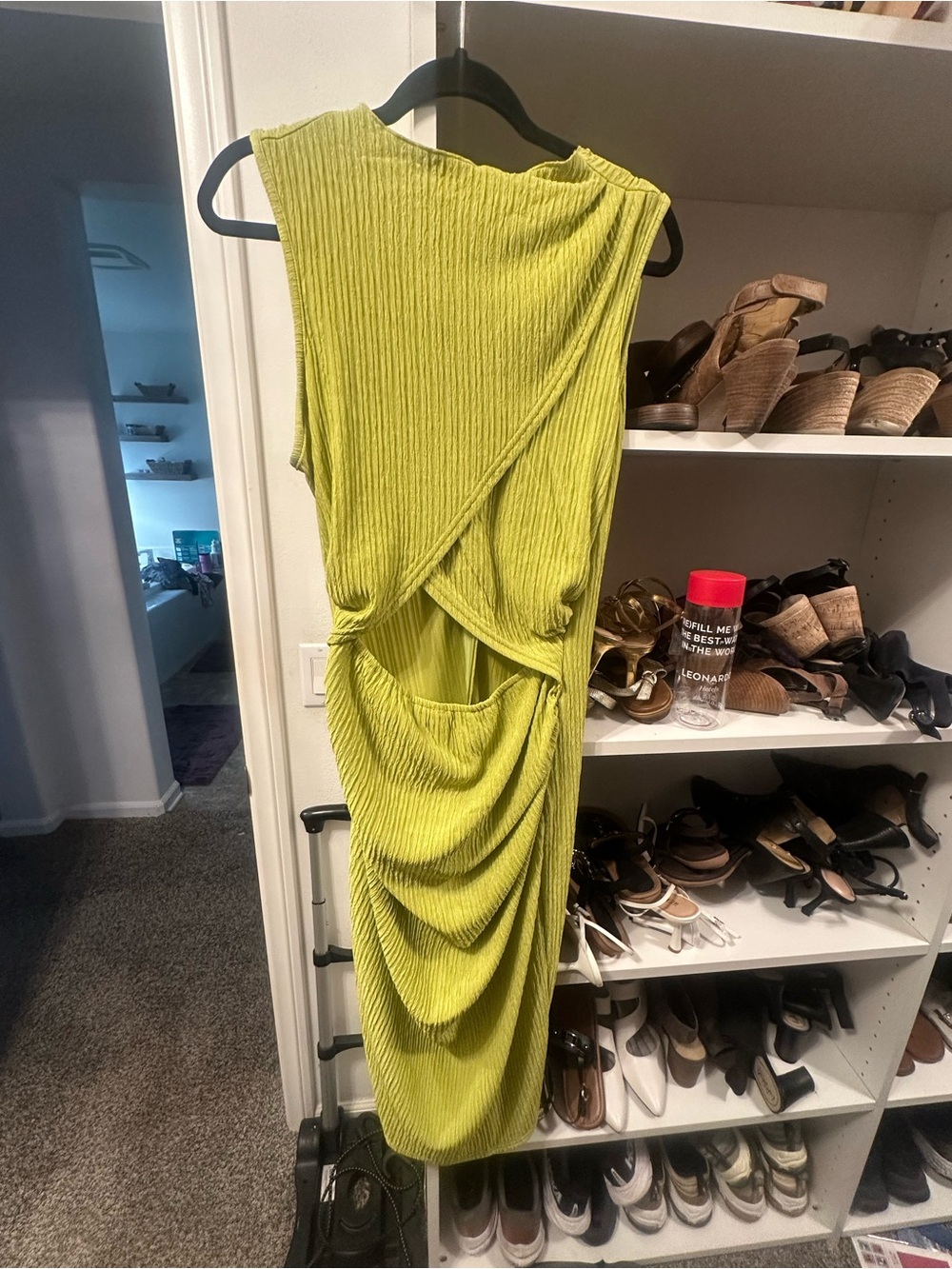 Sleeveless Twist-Back Ribbed Midi Dress in Lime Green